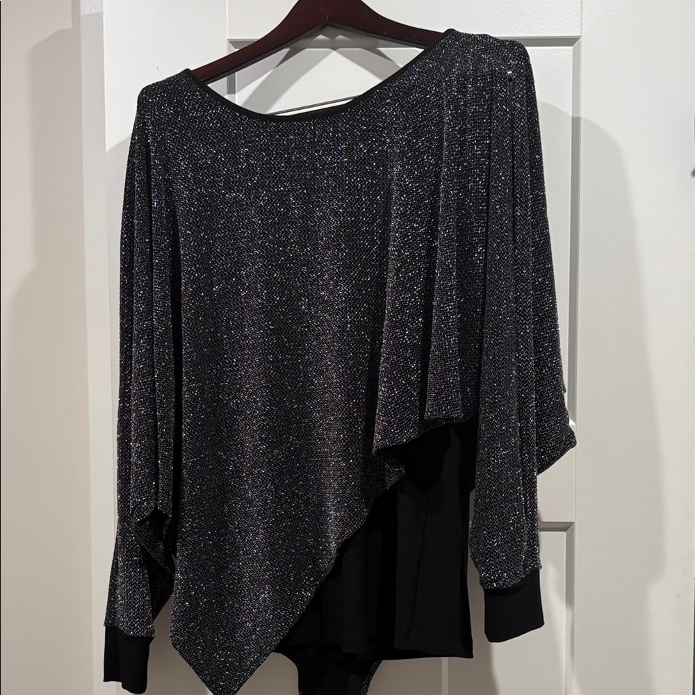 Joseph Ribkoff Black Metallic Asymmetric Draped Top